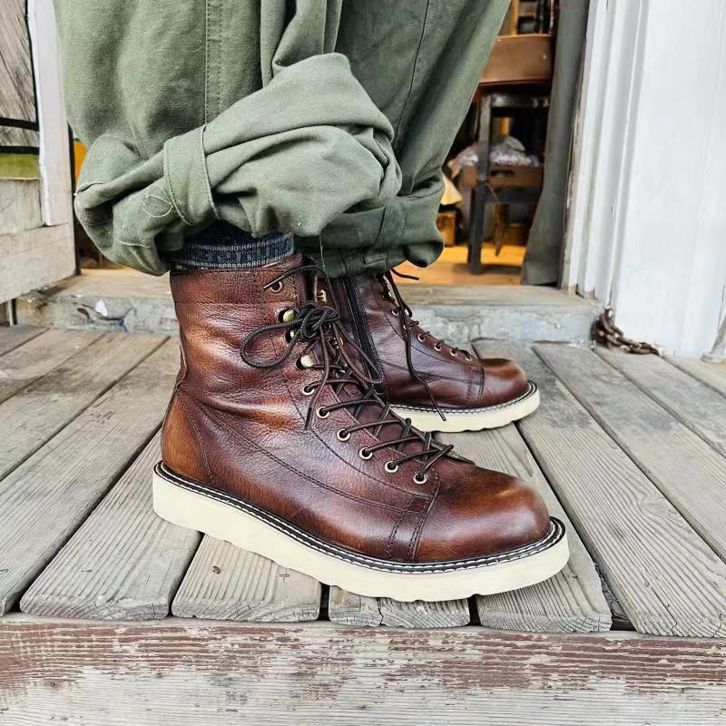 British Style Plus Velvet Leather Mid-top High-top Leather Boots