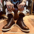 British Style Plus Velvet Leather Mid-top High-top Leather Boots