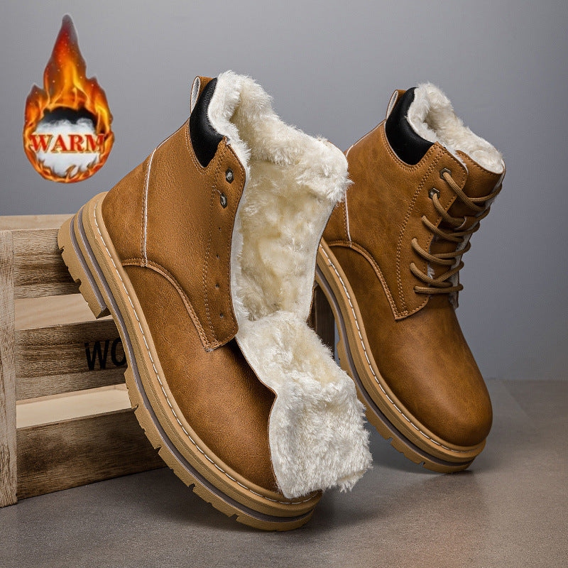 Mens Warm Winter Western Cowboy Boots With Thick Sole In A Retro Style