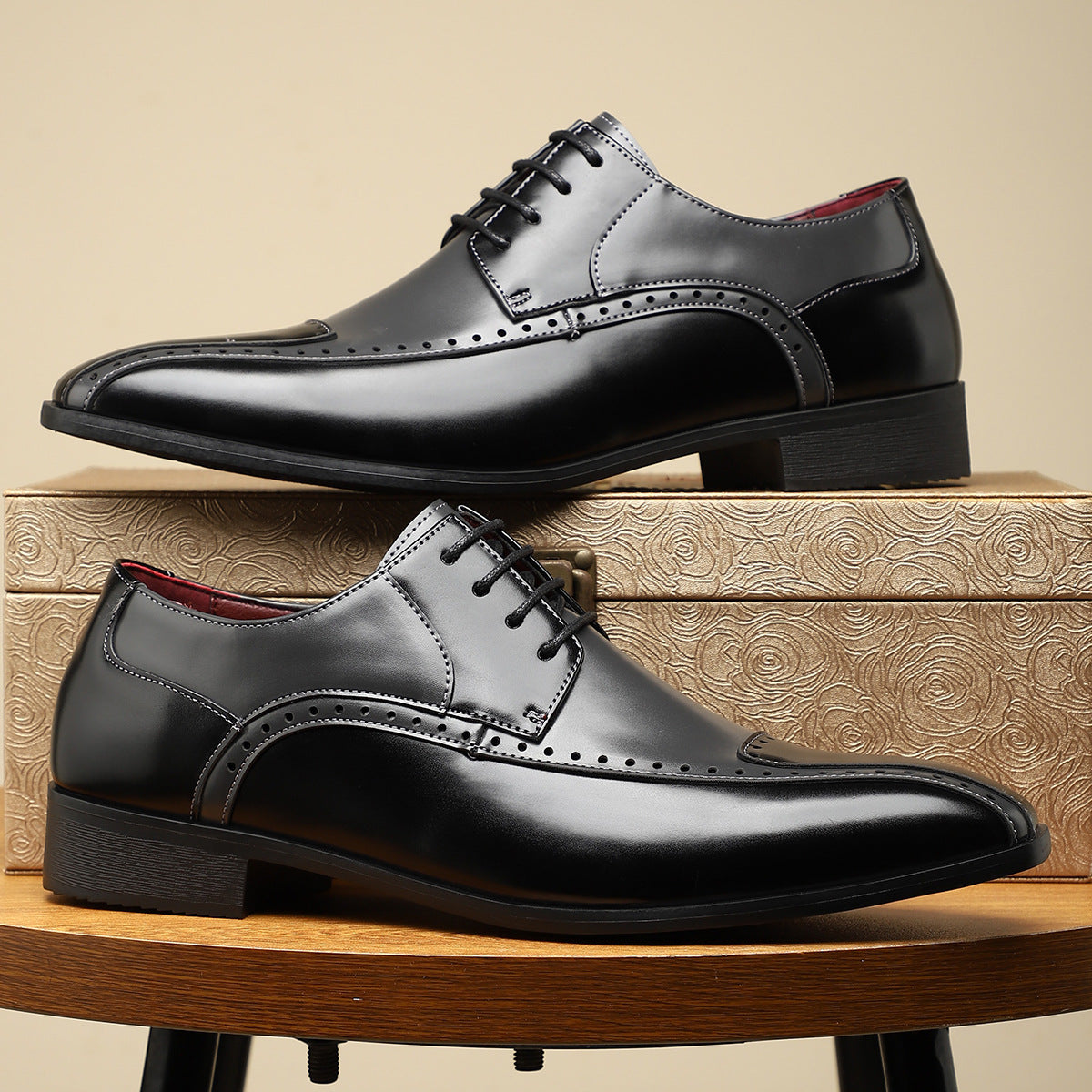 Men's Trendy Non-slip Breathable Leather Shoes Color Matching Business