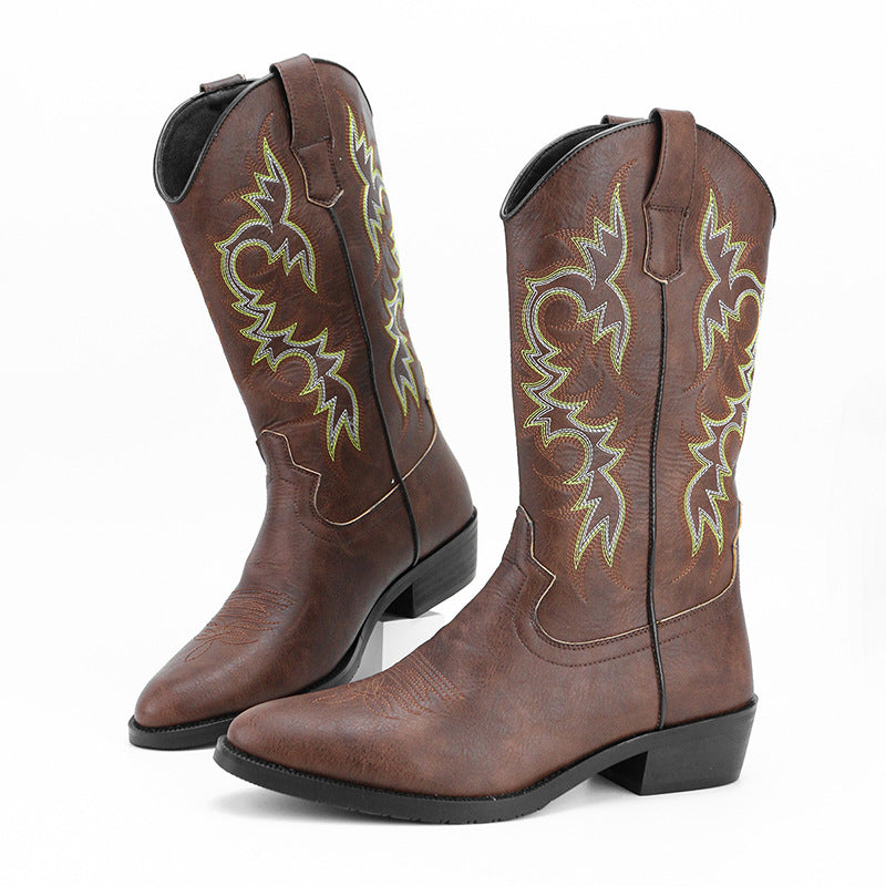 Men's Embroidery Retro High Leg Boot