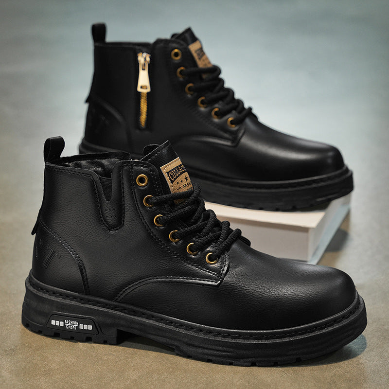 Autumn Leisure Leather Waterproof Retro British Style Men's Plus Size Martin Boots