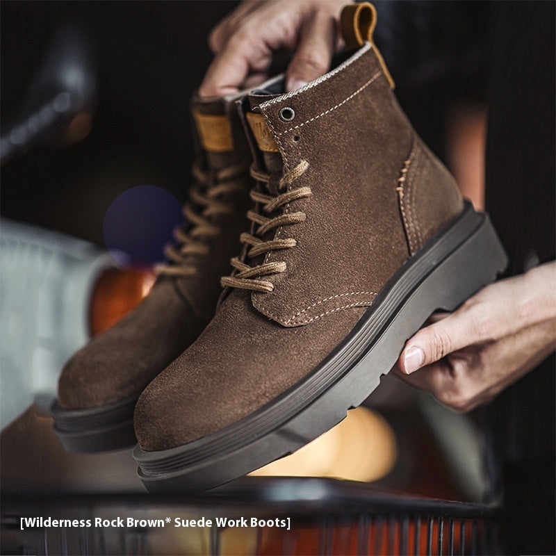 Men's Casual Retro Platform Middle High Top Suede Martin Boots