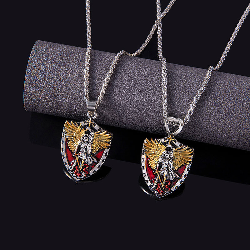 Christian Angel Michael Shield Pendant Necklace